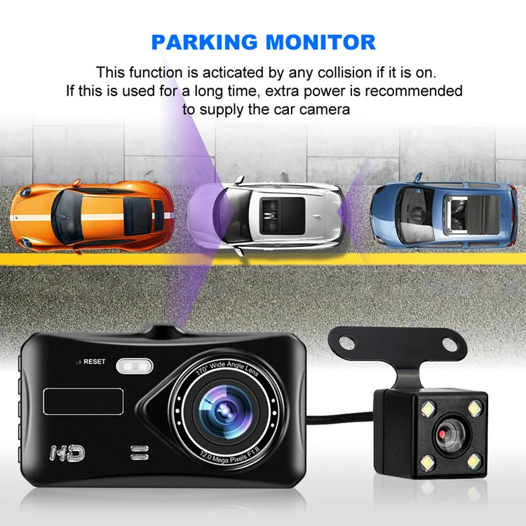 Car Video Recorder Dash Cam Dual Lens HD 1080P Auto Digital 4' IPS Touch Screen DVR Camera G-Sensor WDR Car DVRS Dashcam Camera
