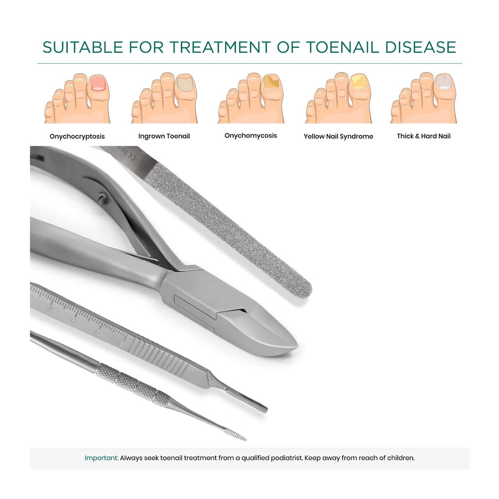 Podiatry Instrument Set 4 Piece Chiropodist Tools Kit with Nail Nipper Blacks File Diamond Deb Dresser and Scalpel Blade Handle