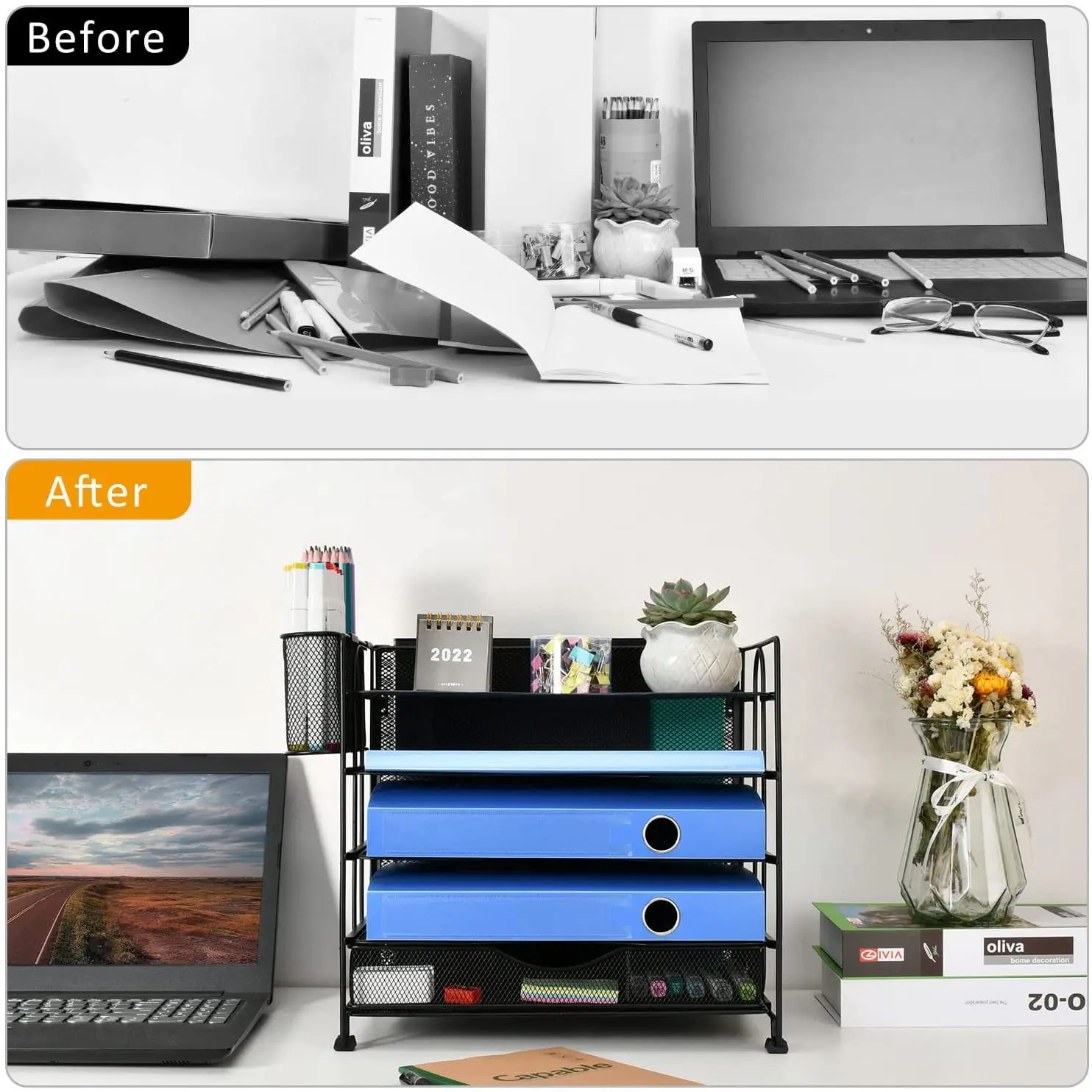 Factory customization Mesh 5 layers With drawers and two pen holders iron art file storage file tray for office