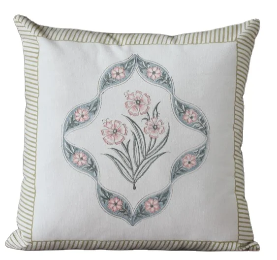 Hand Block Printed Indian Floral Handmade Decorative Cushion Cover 40x40 Pillowcase