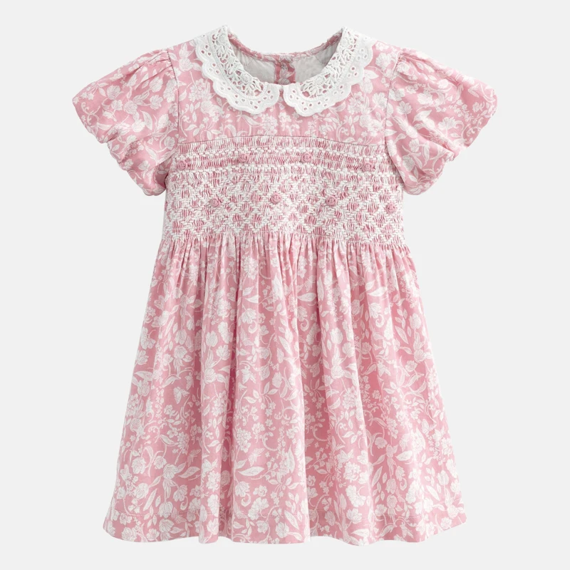 Custom GOTS Organic cotton PRICE CAN BE NEGOTIATED High End Cute Short Sleeves Flower Girl Dress Baby Floral Girl Dress