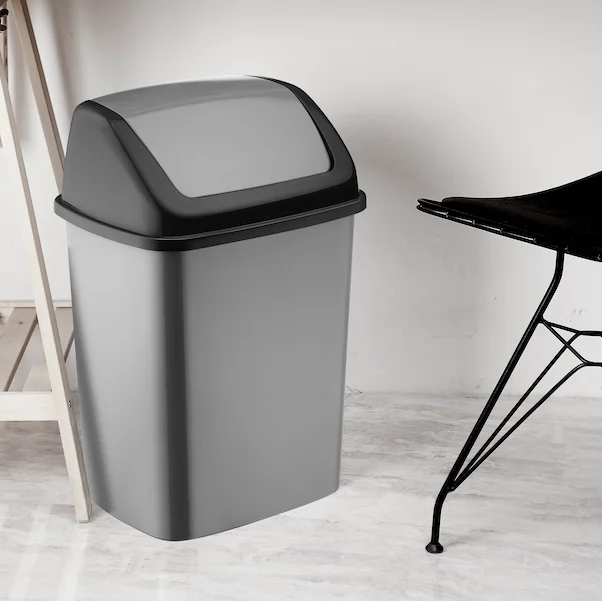 AFOSSA 32L(8.4Gal) Compact Plastic Trash Can with Swing Lid for Kitchen Countertops or Bathroom Small Spaces Durable and Easy