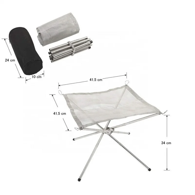 Outdoor Folding Campfire Stainless Steel Fire Rack Portable BBQ Bracket Camping Barbecue Grill Charcoal Heating Stove Roasting
