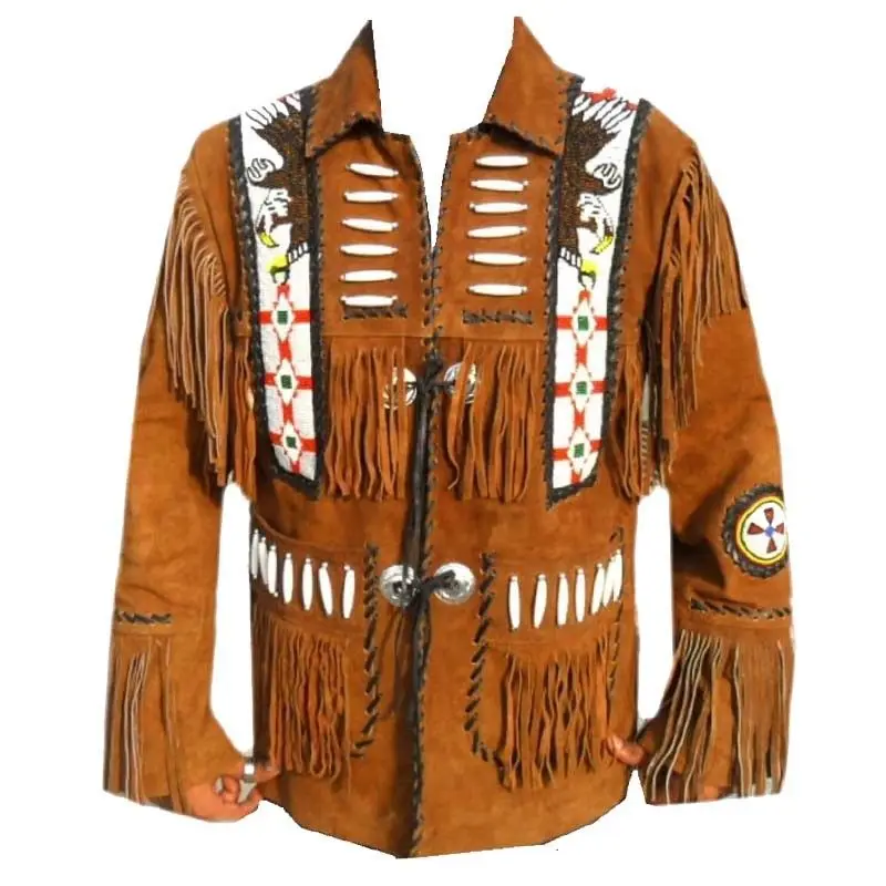 high quality men leather jacket western cowboy custom with embroidery patch custom made suede leather coat