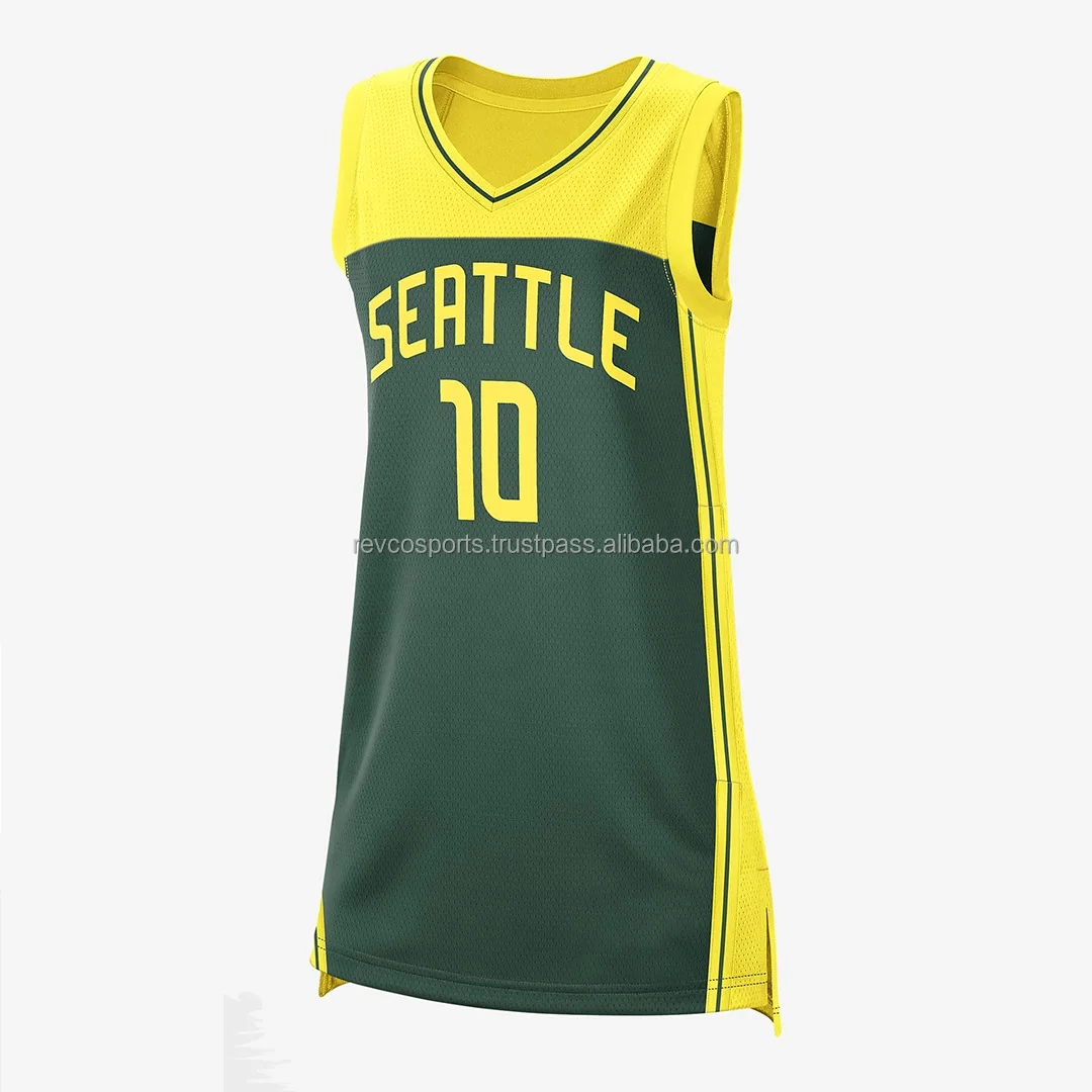 Fresh Design Sublimation Print Women Basketball Jerseys Green and Yellow Basketball Tops Applique Embroidery Basket Ball Jerseys