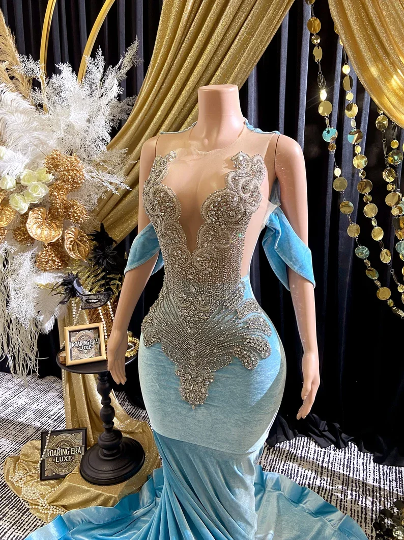 Platinum BLUE Beaded PLUS SZ Gatsby Miss Fisher 1920s flapper beaded party gown wedding dress and embellished dress