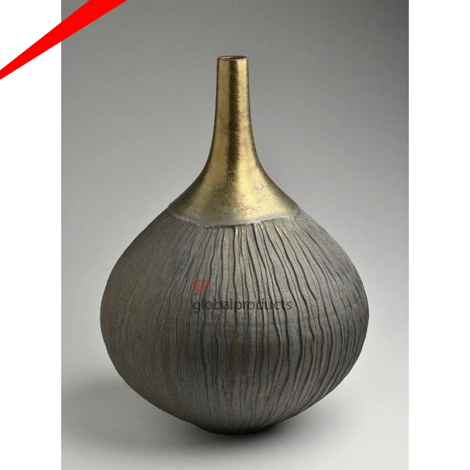 decorative metal cylinder shaped flower vases with golden flower on top home decoration flower pot