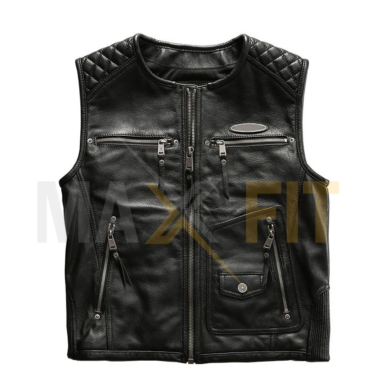 High Quality Motorcycle Men Leather Jacket Fashion Type Genuine Leather Vest Classic Style MAXFIT ENTERPRISES