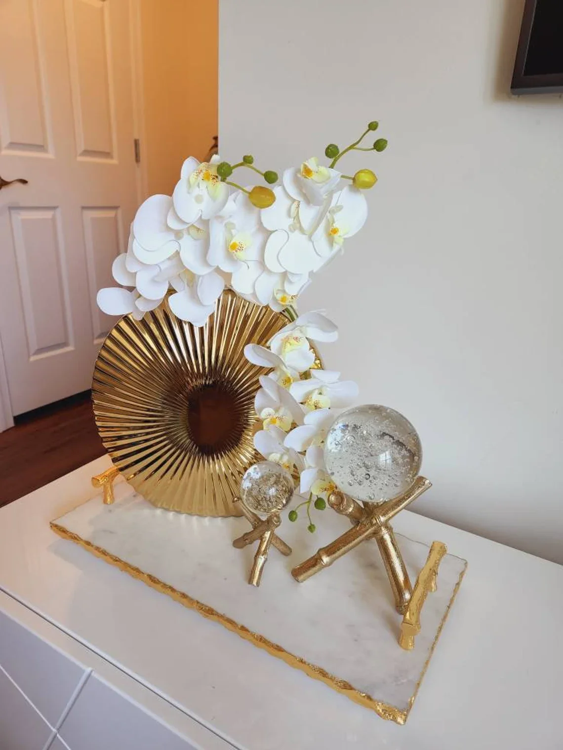 marble tray with gold dented borders Luxury Rectangle decorative trays serving tray