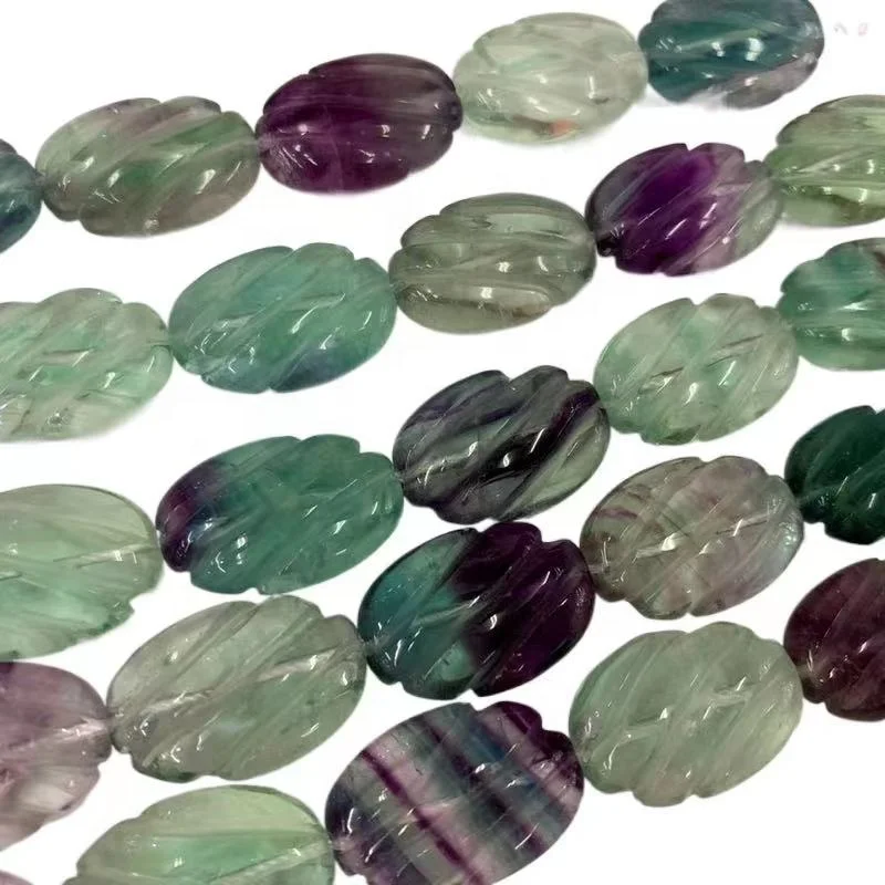 Natural Green Fluorite Carved Gemstone Oval Beads Carved Crystal Fluorite stone beads