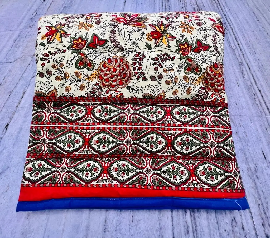 Rajasthani Vibrant Traditional Jaipuri Hand Block Print Bed Quilt Soft Winter Cotton Double Bed Microfiber Super Soft Bed Sheet