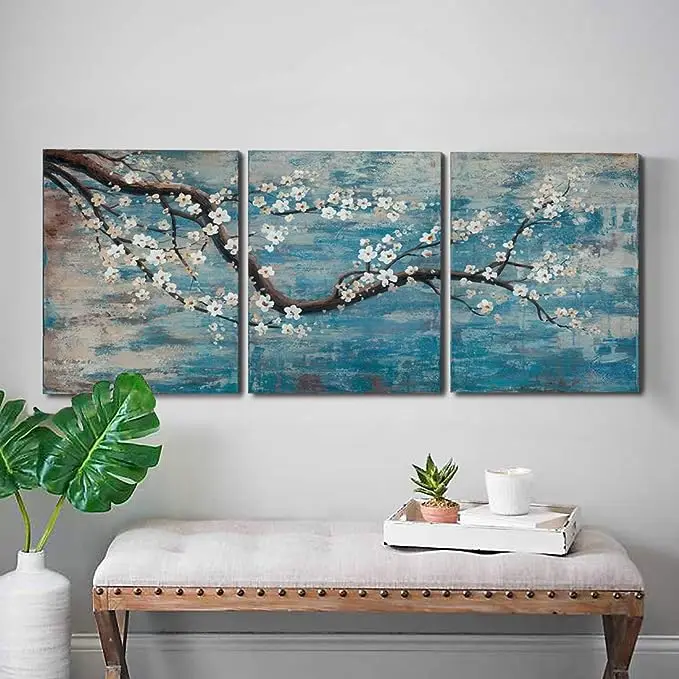 3 Piece Wall Art Hand-Painted Framed Flower Oil Painting On Canvas Gallery Wrapped Modern Floral Artwork for Decor