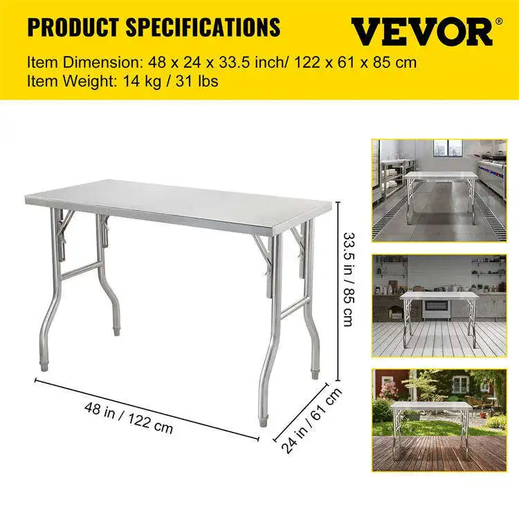 Foldable Stainless Steel Preparation Table Commercial Kitchen Table Kitchen Dining Table Workbench