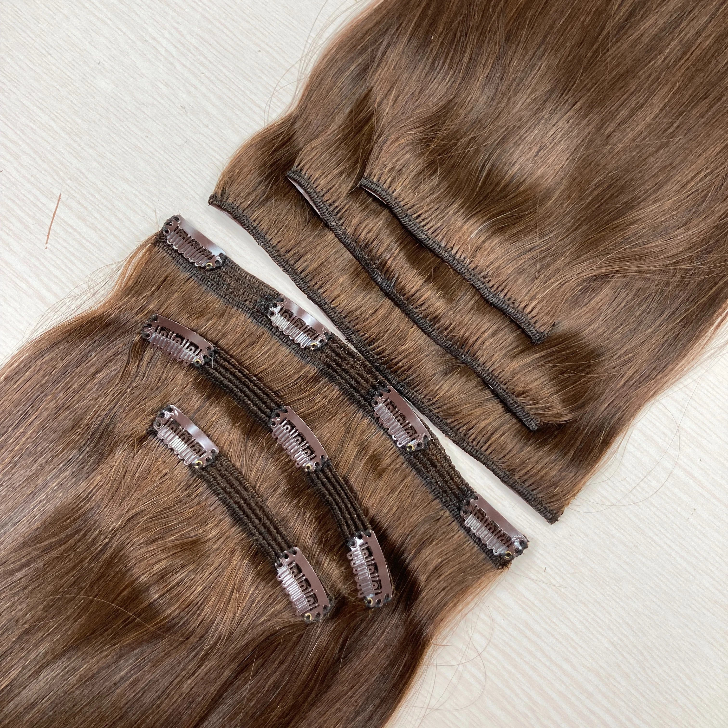 Wholesale Double Drawn Dark Brown #2 Clip in Extensions Human Hair Silky Straight Clip in Hair Extensions 100human Hair