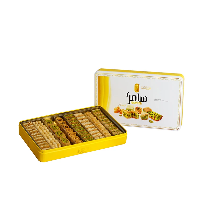 Excellent Quality Luxurious Assortment 750g Tin Mixed Baklawa Protein Arabic Oriental Sweets Manufacturing