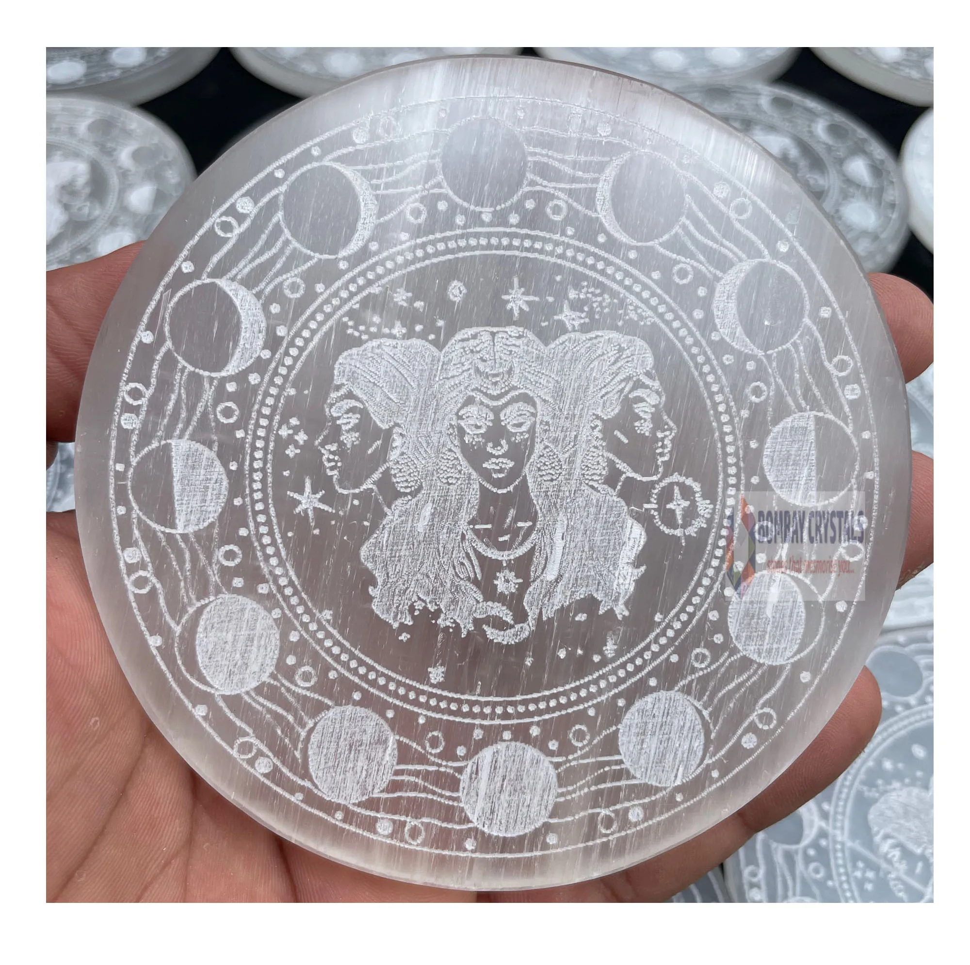 selenite crystal triple goddess selenite plate carving stone crystal wholesale crystal bulk rate wholesale gemstone