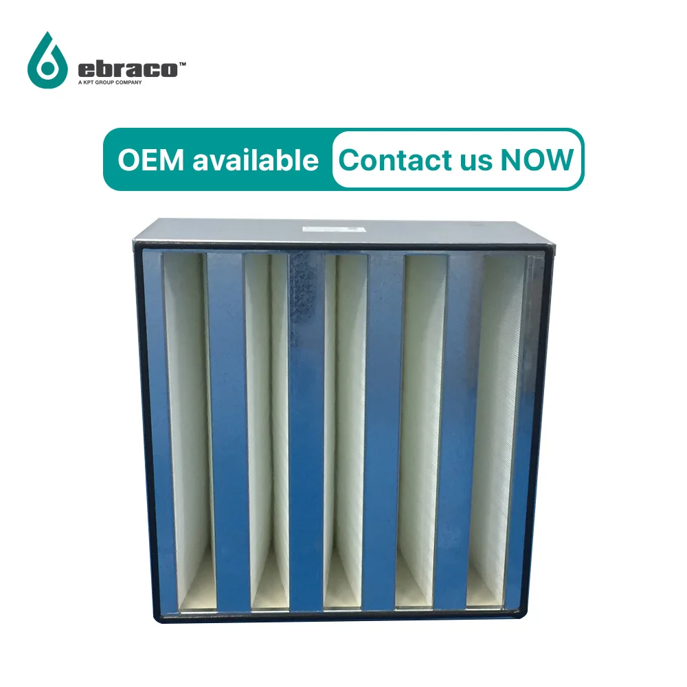 New Condition Ebraco H13 99.95%  V Bank Hepa Filter 4V 610x610x292mm (24x24x12inch) for HVAC, AHU, Cleanroom- Customized