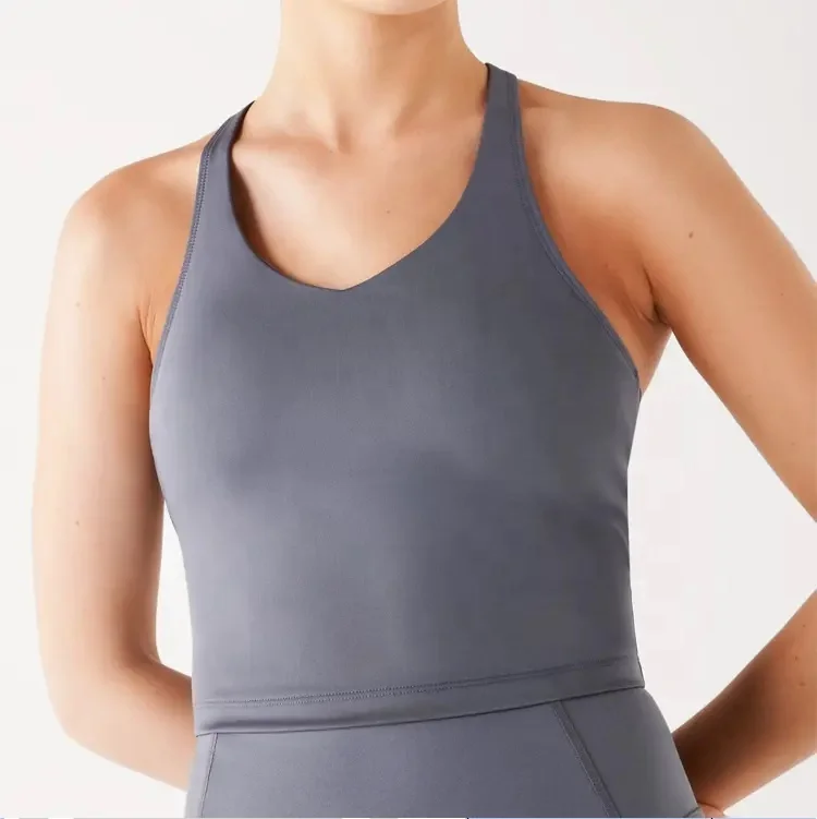 Women Fitness Wear Yoga tanktops Custom breathable Stretch V Neck Crop The cut is compressive with two-way stretch tank tops