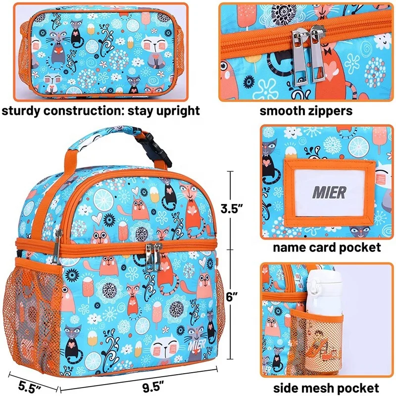Heopono Child Teenage Solid Durable Double Decker Lunch Bag Waterproof Women Cute Large Cool Totes Insulated Lunch Bags
