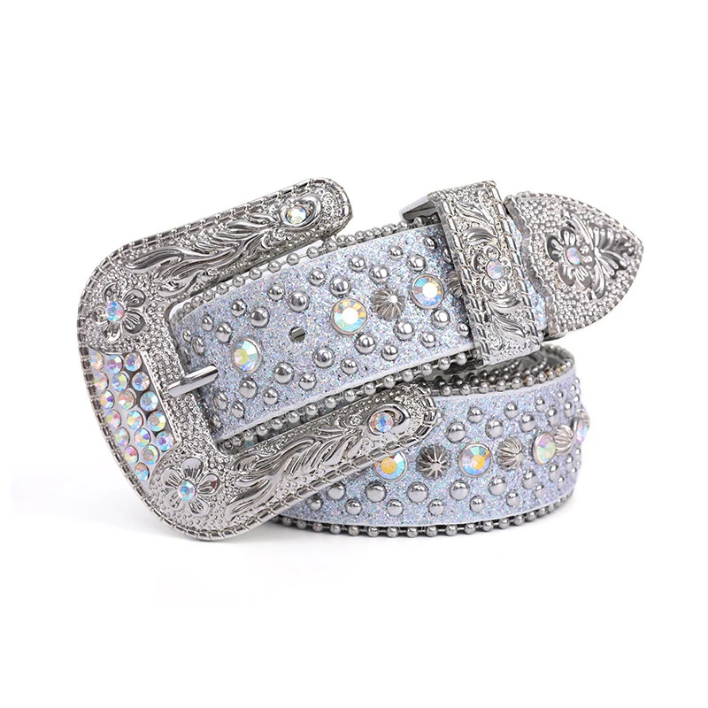 Широкий Модный Блестящий кожаный ремень с блестящими стразами в западном стиле Y2K со стразами для женщин и мужчин