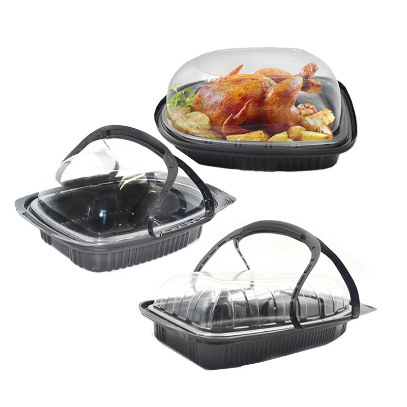 Portable Disposable Rectangular Turkey Roast Chicken Roast Duck Boxes Carrier Food Containers Fruit Packaging Box