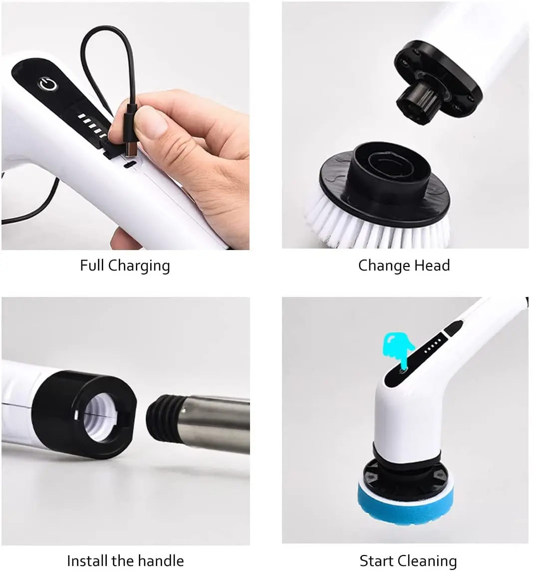 7in1 Electric Cleaning Brush  Handle House Cleaning,Good Quality Spin Scrubber for  Stubborn Stains and Household Flooring Scrub