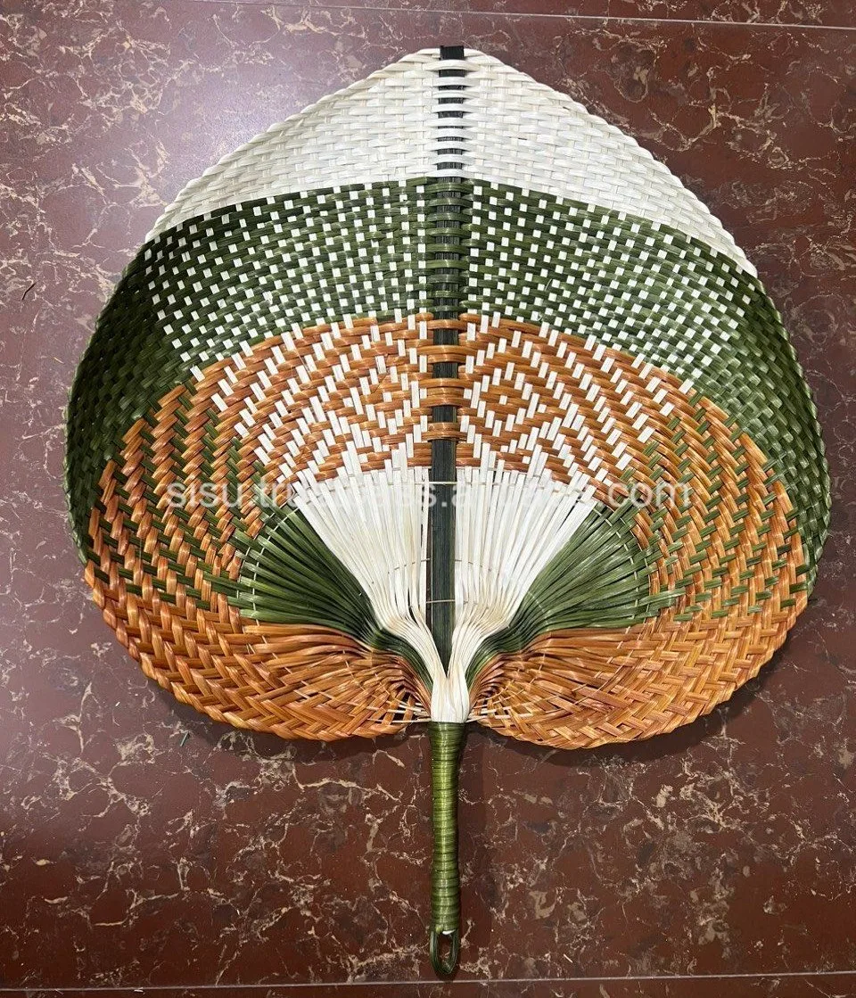 Color Bamboo Raffia Handheld Fan Summer Traditional Chinese Craft Palm Leaf Straw Cane Rattan Woven Hand Fans