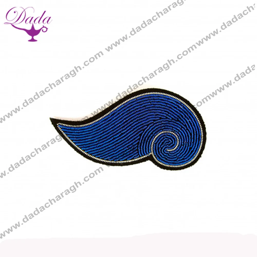 Blue capsule brooch hand embroidery brooch badges Bullion wire fashion jacket Indian China embroidered patches blazer crest gold
