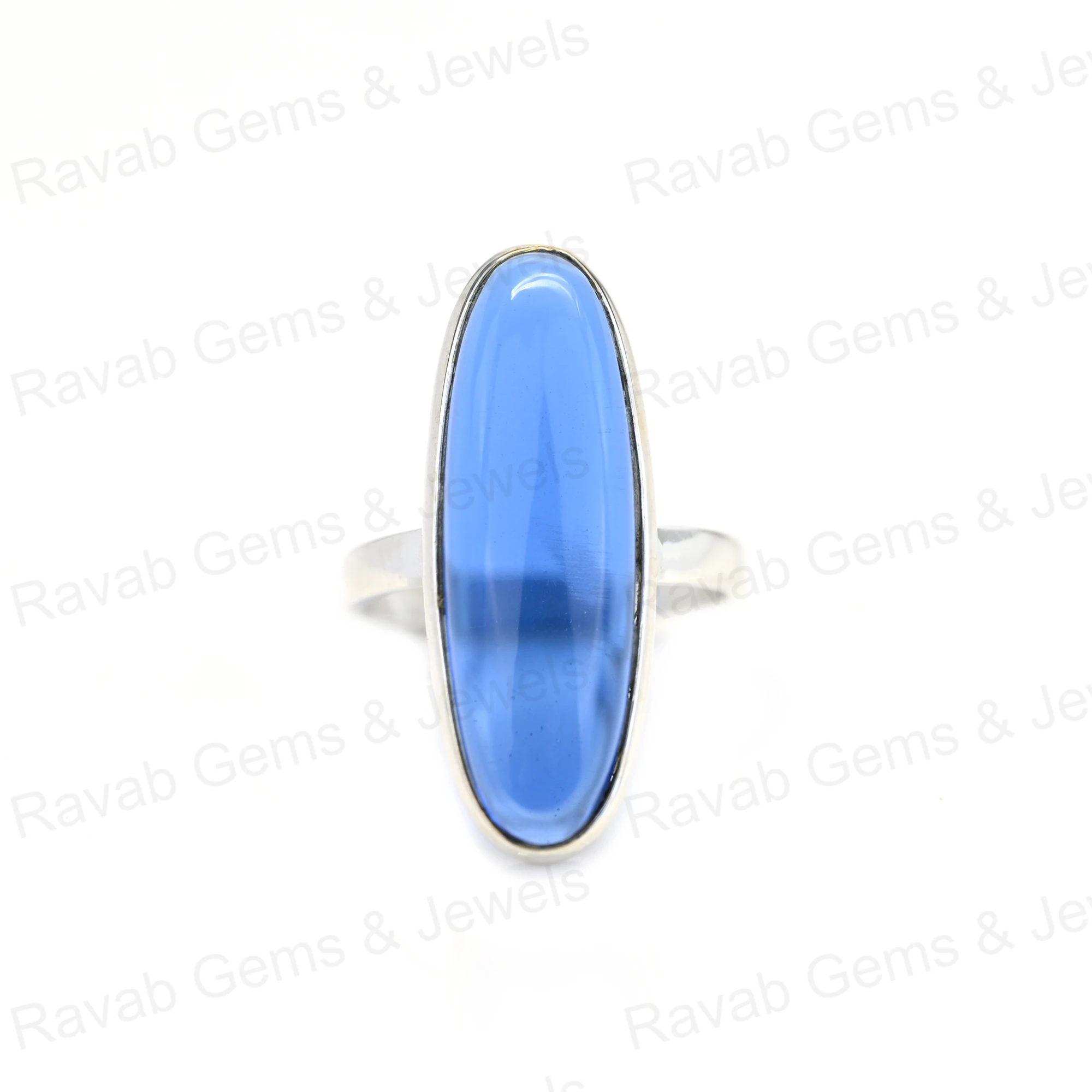 Top Selling Solid 925 Sterling Silver Blue Sapphire Quartz 10x30mm Long Oval Bezel Setting Ring For Women Fine Handmade Jewelry