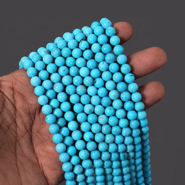 Natural Turquoise Bead Smooth Round Strand Wholesale Arizona Mine Blue Color Gemstone Jewelry Making Gemstone Beads