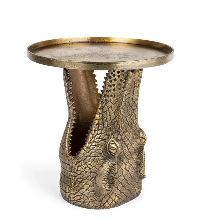 Crocodile Shaped Design Decorative Best Selling Home Decor Side Sofa Coffee Table Handcrafted Aluminium Table