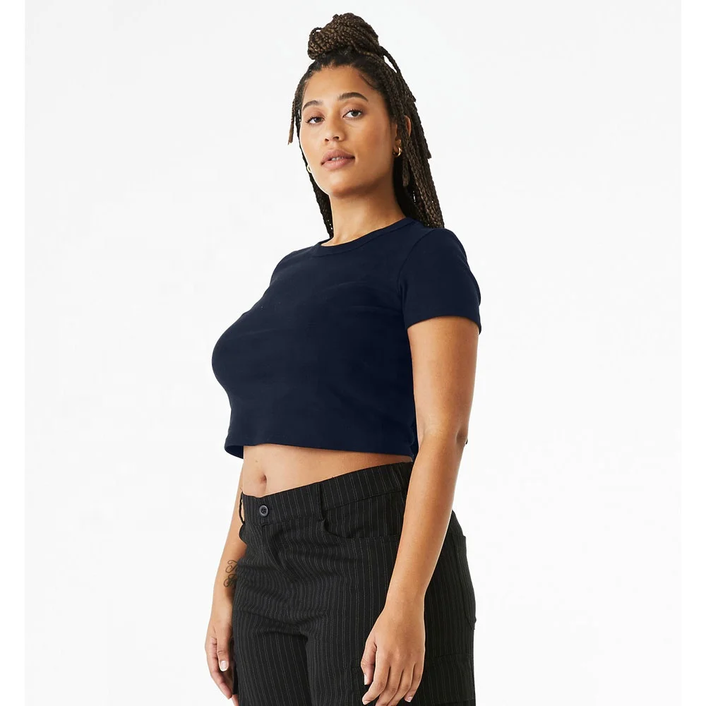 Wholesale Customized   B+C Solid Navy Blend women micro rib baby tee Fitted Stretch Fit cap sleeve baby breathable  tee