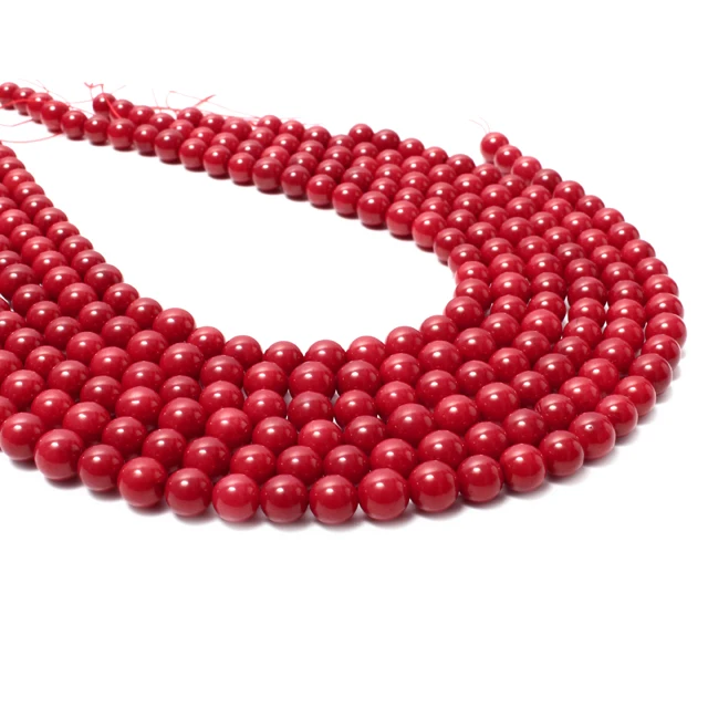 Trendy Wholesale Red Coral Natural Smooth Round Shape Loose Jewelry Making Beads
