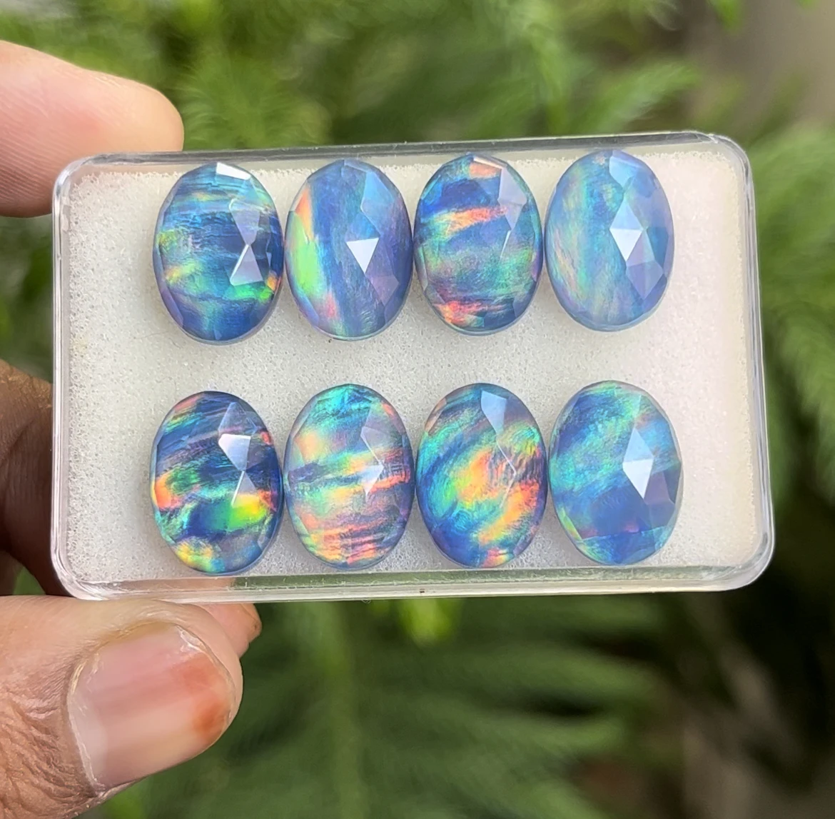 Faceted Top Grade Quality Aurora Opal With Natural Himalayan Crystal Doublet Oval Shape Rose cut Slices Loose Gemstones Lot For