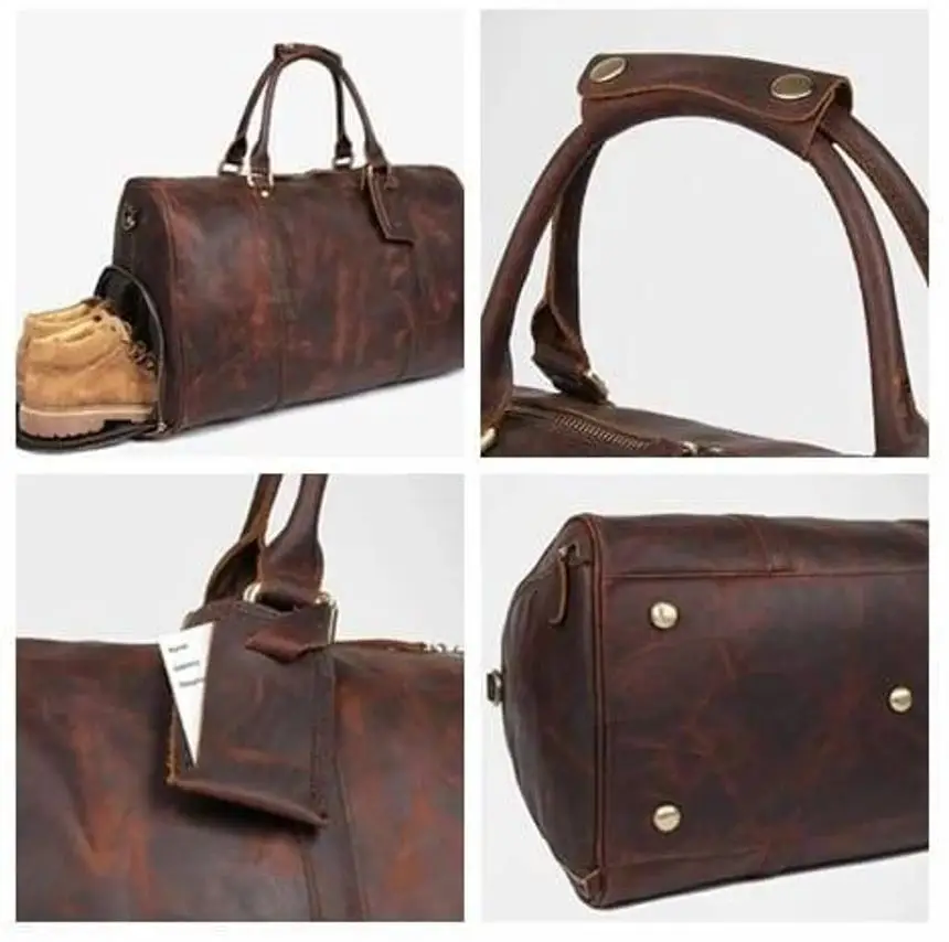 Handmade Leather Duffle Bag with Shoe Compartment Personalized Large Weekend Bag Vacation Holidays Travel Bag Best
