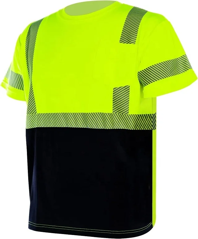 ANSI Class 2 Breathable Short Sleeve Construction Hi Vis Road Work Safety Green OEM High Visibility T-shirt S-5XL