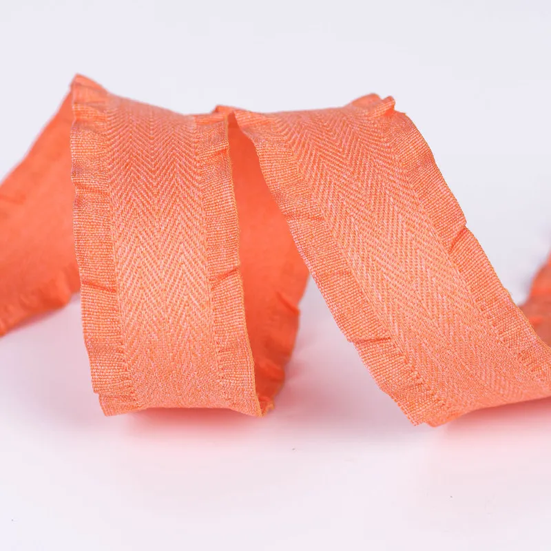 New Korean 4cm Ruffled Polyester-cotton Twill Ribbon for Hair Bow Straw Hat Decoration