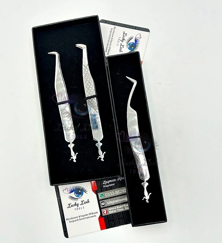 Smooth & Diamond Grip Doll Shape Tail Fully Polished Tweezers Set Eyelash Extension Tweezers false eyelashes & tools Custom Logo