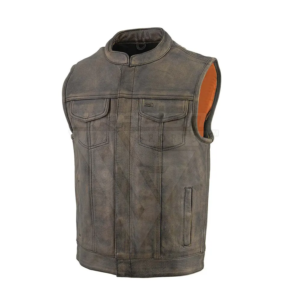 Plus Size Fashionable Sleeveless Men Leather Vest Motorbike Leather Vest For Men Cowhide Leather Waistcoat