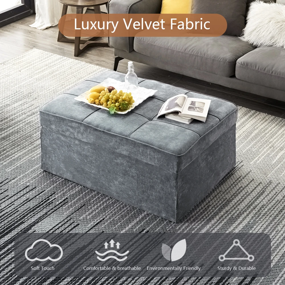 Vonanda 4 in 1 convertible stunning velvet Ottoman Sofa Bed Small Modern Couch Multi-Position Convertible