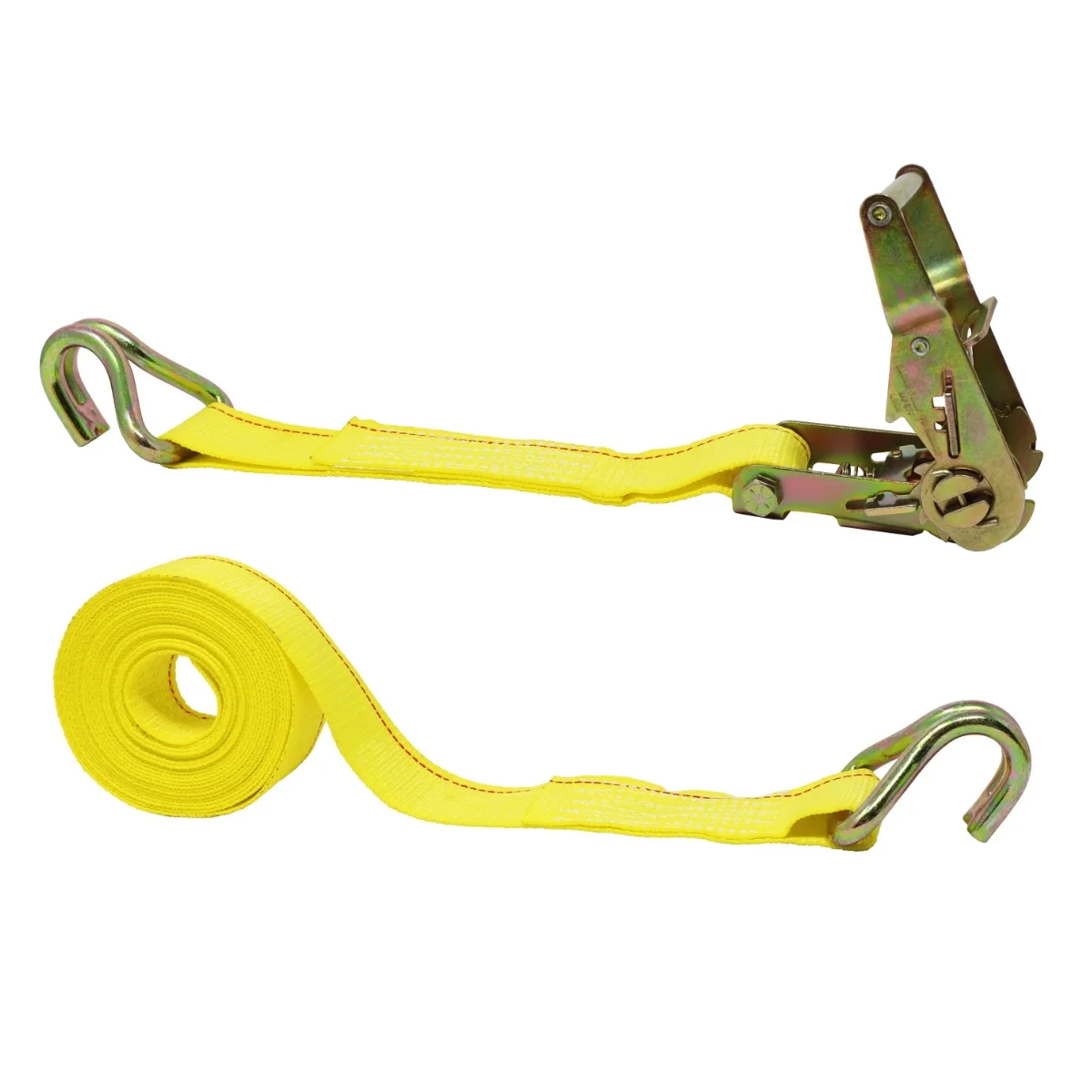 Reliability Yellow 25mm Load-Bearing Ratchet Straps Tie Downs Polyester Belt Hooks Metal for Dependable Transport Solutions