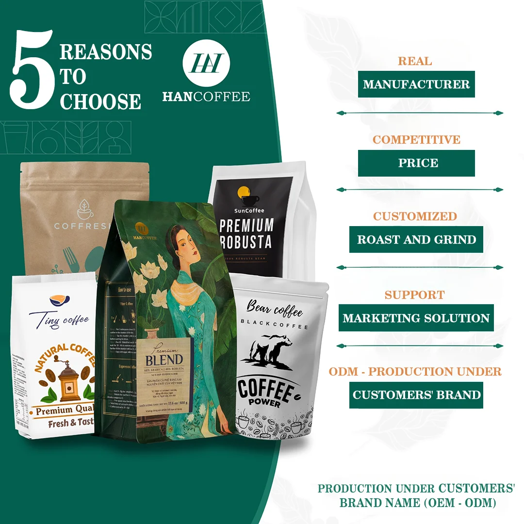 Vietnamese Coffee Factory Raw Coffee Bean High Quality  Beans Wholesale Custom Brand coffee beans arabica bag