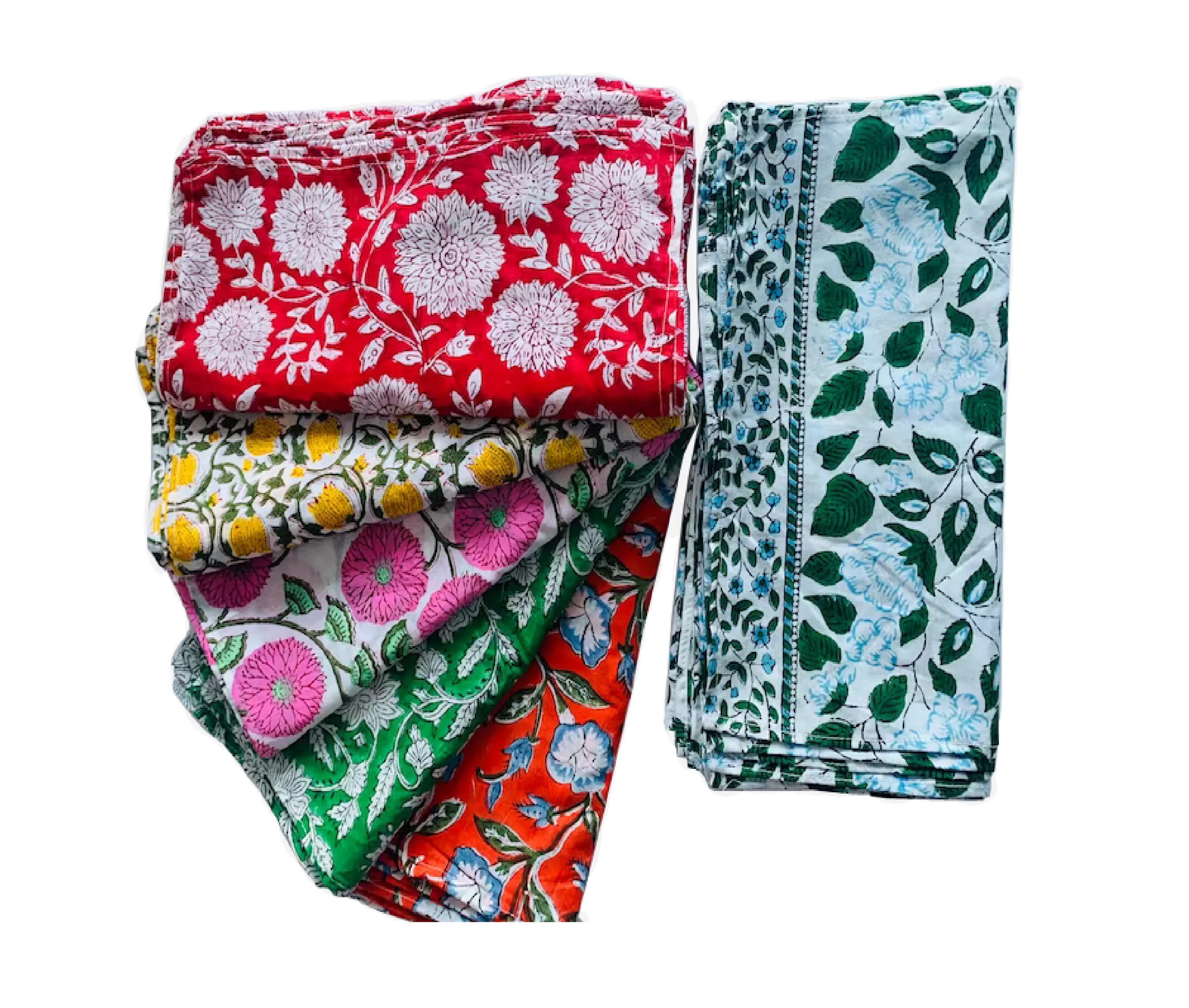 Factory Direct Supply 100% Cotton Handmade Block Floral Print Ethnic Assorted Custom Hotel Restaurants Dinner Table Napkins Set