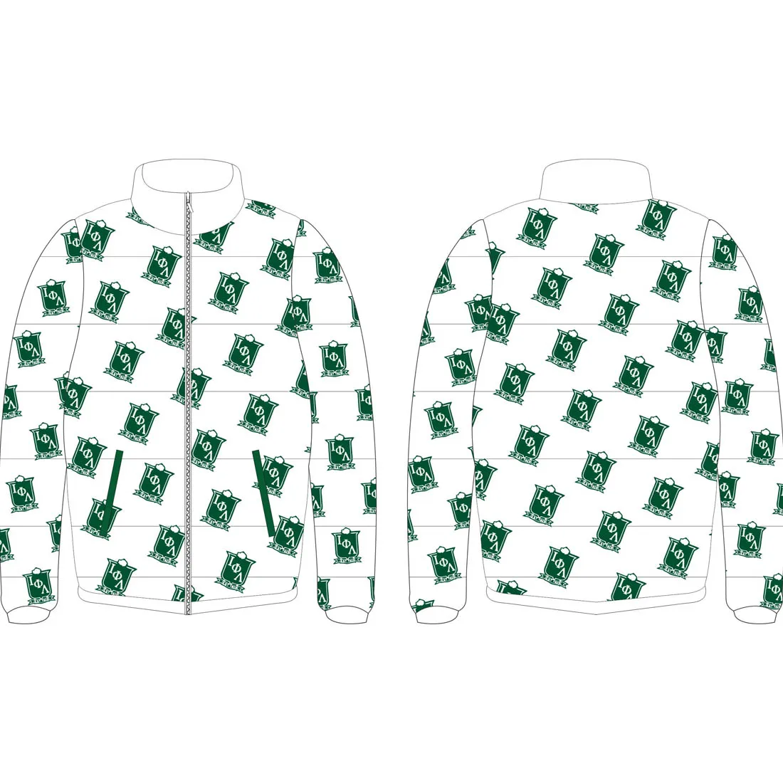 Iota Phi Lambda  Embroidery OEM Custom Printed Outdoor Male Warm Winter Puffer Jacket For Men