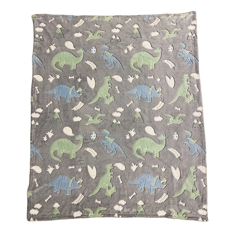 Premium Dinosaur Inviting Design Fluorescent Flannel Fleece Magic Blankets Glow In The Dark Unique Throw Manufacturer