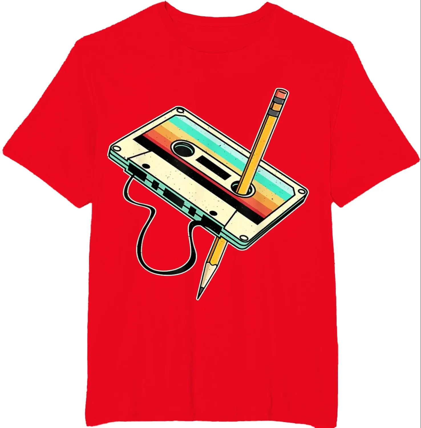 Cassette Tape Pencil 1980s Retro Vintage Throwback Music T-Shirt Men Clothing Vintage T Shirt  TSS-0082
