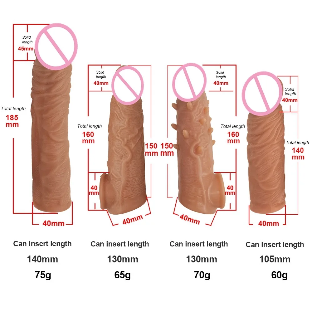 18.5cm Reusable Washable Silicone Male Dildo Sleeve Penis Enlargement Big Cock Sleeve Condom For Man For Larger