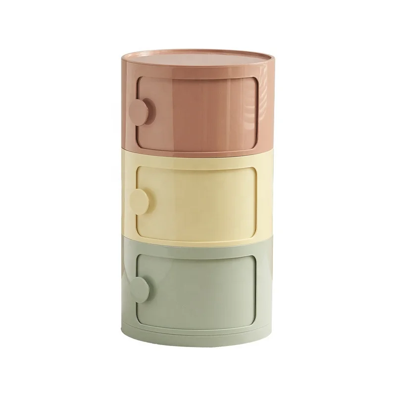 2024 Jianlu Nordic simple small round sectional cabinets plastic storage bedside side table cabinet for bedroom living room