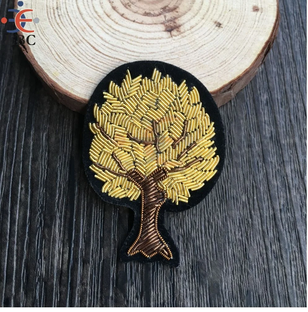 Customised hand embroidery bullion wire brooch badges crests emblem patches fashion badges for jackets scarf purse