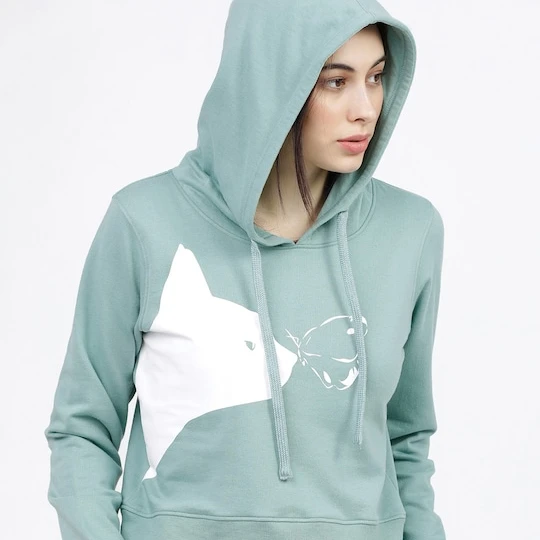 Hot Selling Casual 2 Piece Set Zip Up Cropped Hoodie & Jogger Pant Women Tracksuits New Stylish Cat Printed Sublimation Hoodies
